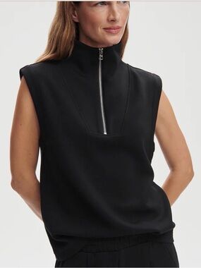 VARLEY Magnolia Double Soft Black Half-Zip Tank, sz small